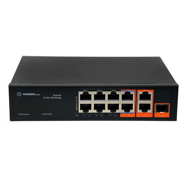 Коммутатор MATRIXtech M-PS8210GF 11x, 8-ми канальный PoE